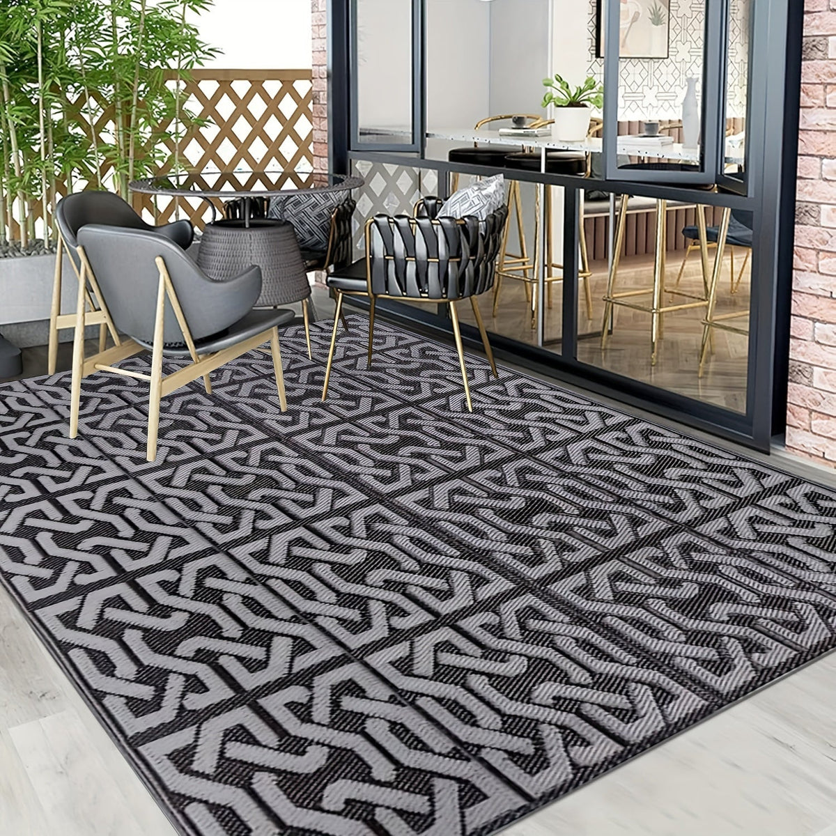 Reversible Outdoor Rug | Black & Gray Modern Patio Mat