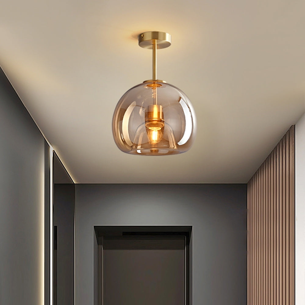 Vintage Bubble Glass Ceiling Light | Retro Amber Glass Pendant
