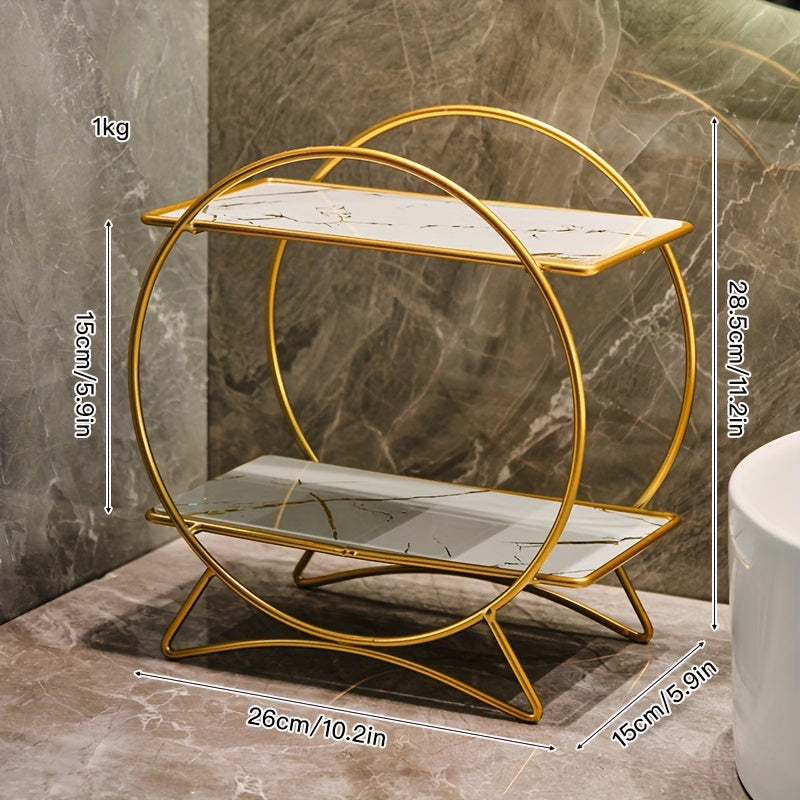 Doppellagiger Badezimmer-Organizer mit Katzenohr-Basis | Stilvolles Kosmetik- und Hautpflege-Regal aus Metall