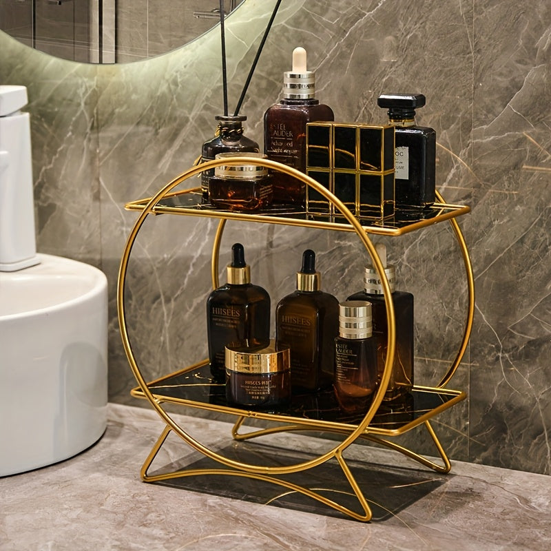 Doppellagiger Badezimmer-Organizer mit Katzenohr-Basis | Stilvolles Kosmetik- und Hautpflege-Regal aus Metall