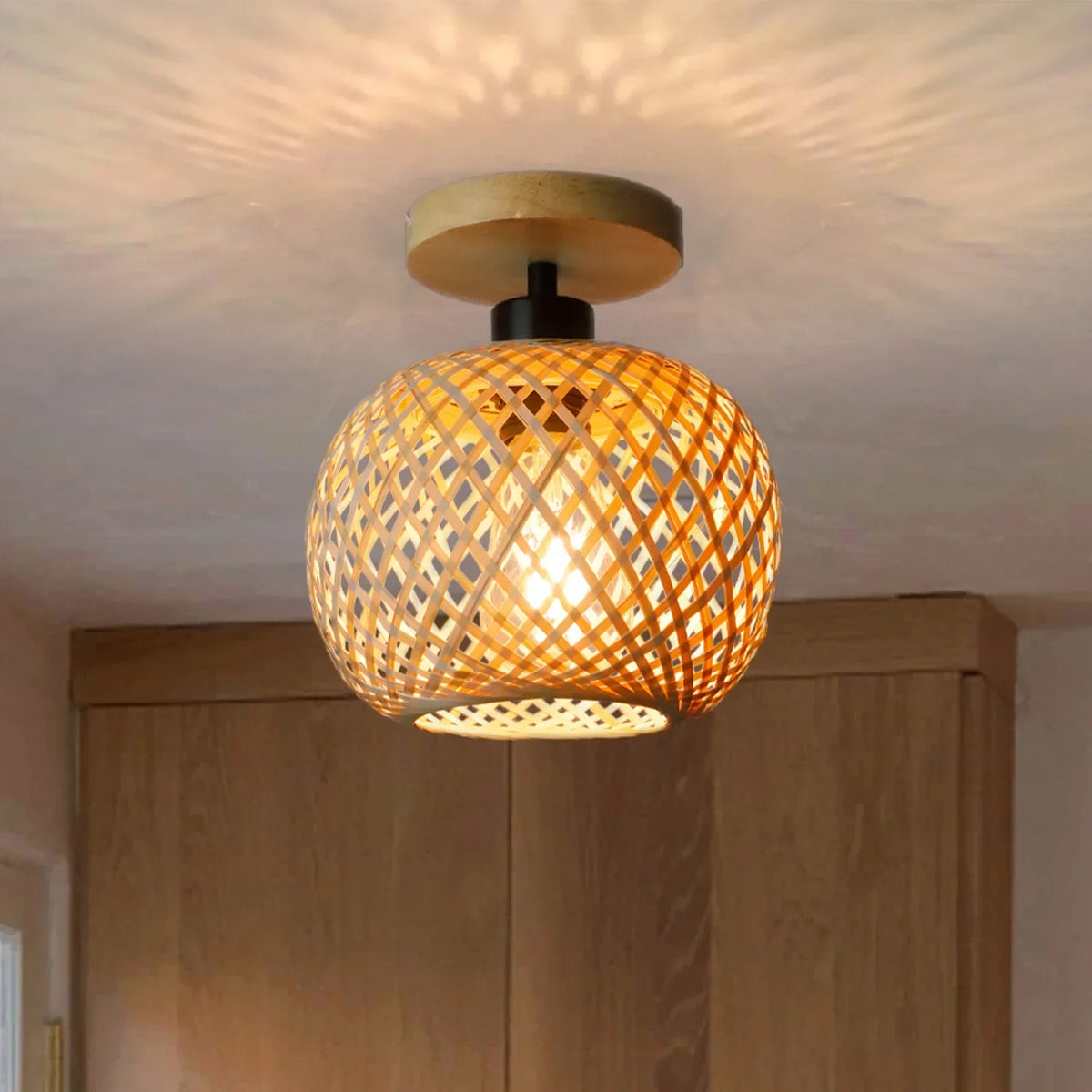Natura Bambus Deckenleuchte | Handgewebte Rattan LED-Leuchte