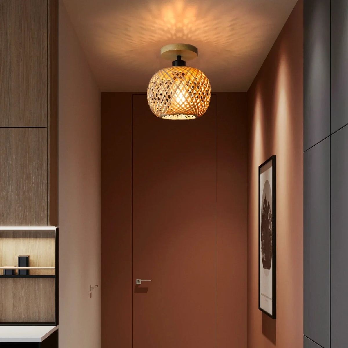 Natura Bambus Deckenleuchte | Handgewebte Rattan LED-Leuchte