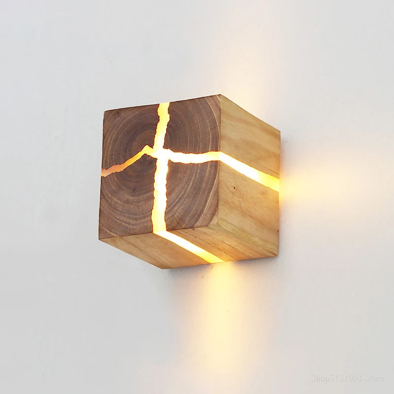 WoodAura Wall Light | Hand-Carved Solid Wood and Resin Design
