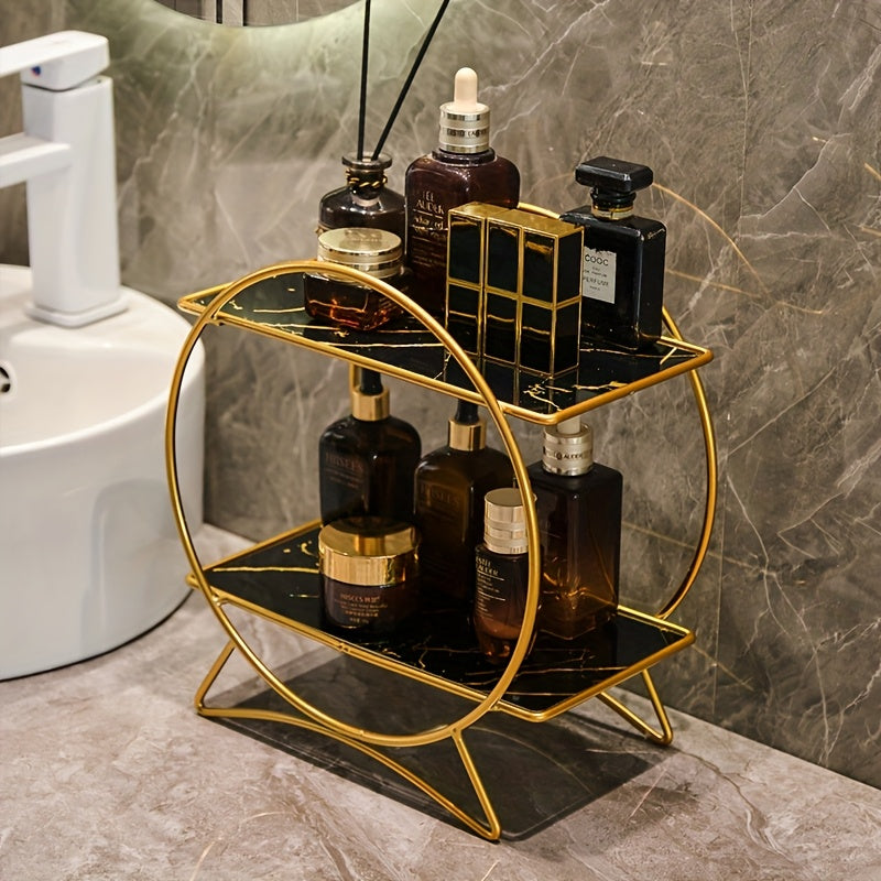 Doppellagiger Badezimmer-Organizer mit Katzenohr-Basis | Stilvolles Kosmetik- und Hautpflege-Regal aus Metall