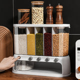 Multi-Compartment Kitchen Grain Storage Container | Airtight Pantry Organizer with Flip-Top Lid