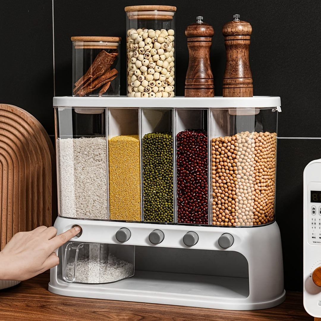 Multi-Compartment Kitchen Grain Storage Container | Airtight Pantry Organizer with Flip-Top Lid