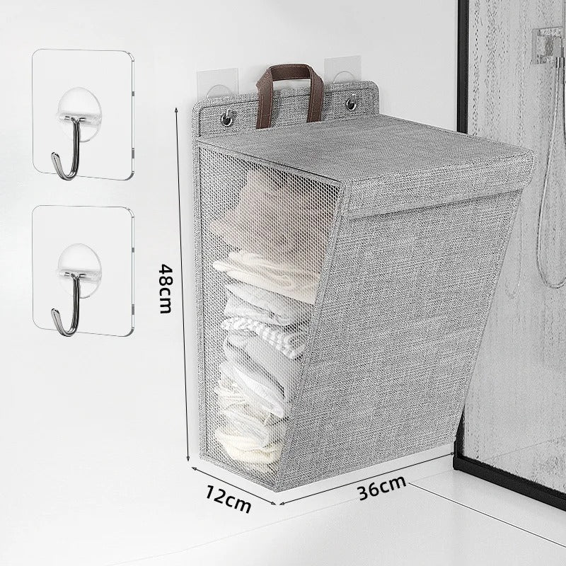 Wallora | Foldable Adhesive Laundry Basket | Wall-Mounted Clothes Hamper & Organizer